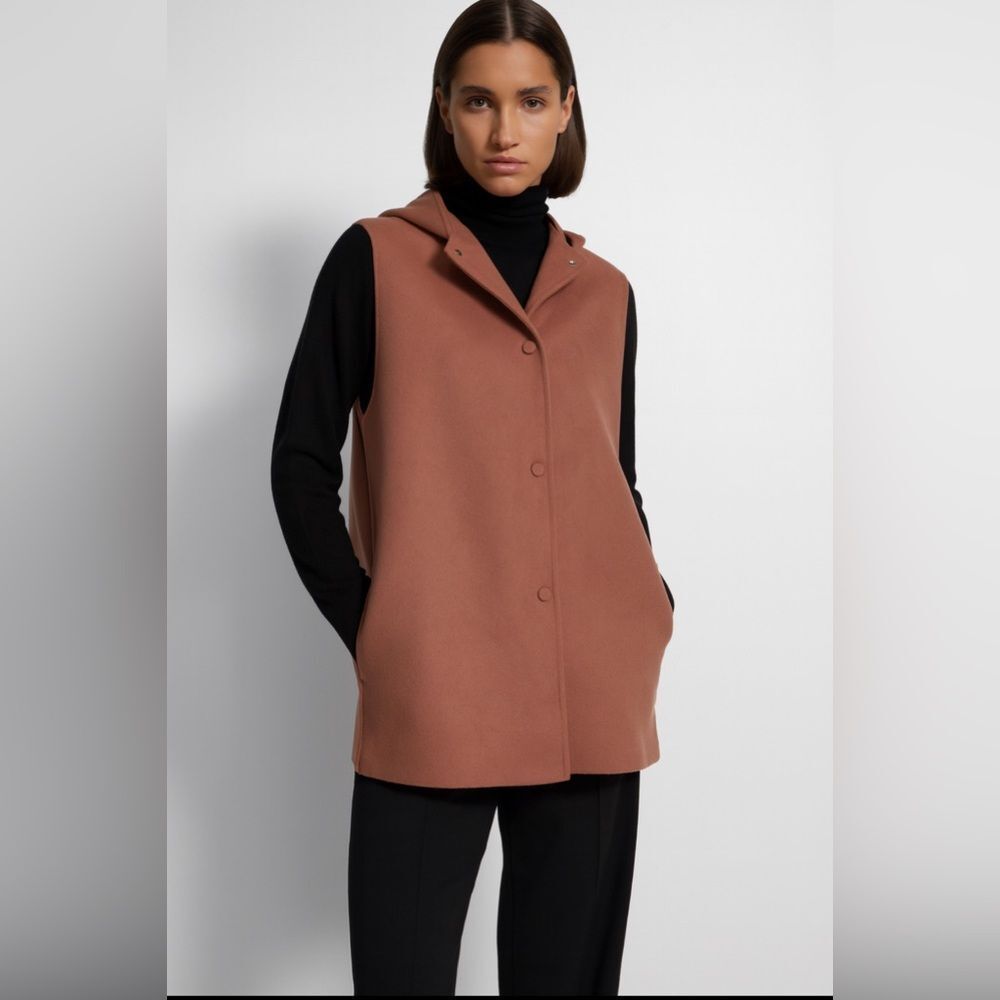 Theory Clairene Hooded Wool Cashmere Vest Dusty Rose Taupe XS